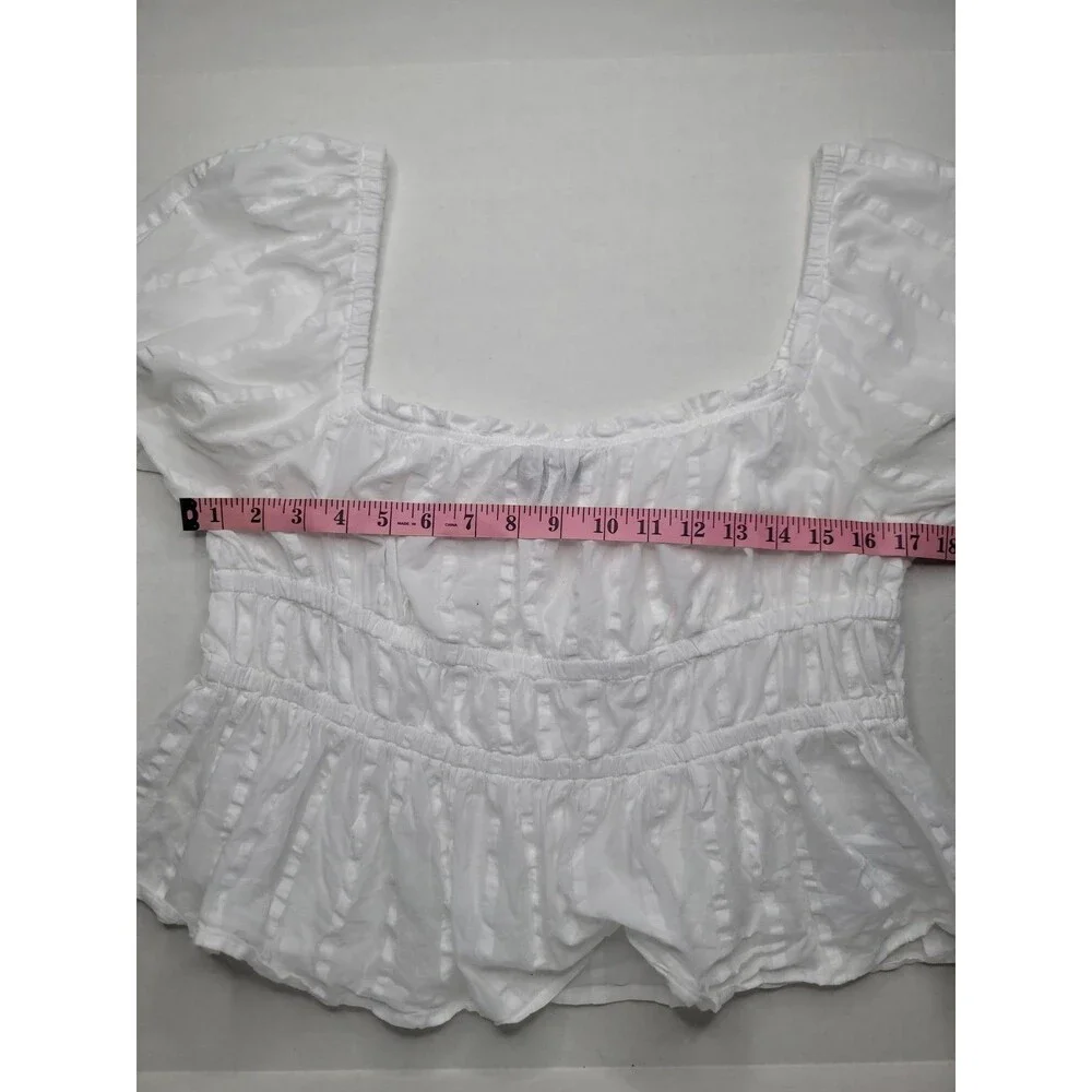 J.Crew White Cotton Blouse Women’s Puff Sleeve Square Neck Cottagecore Top Large
